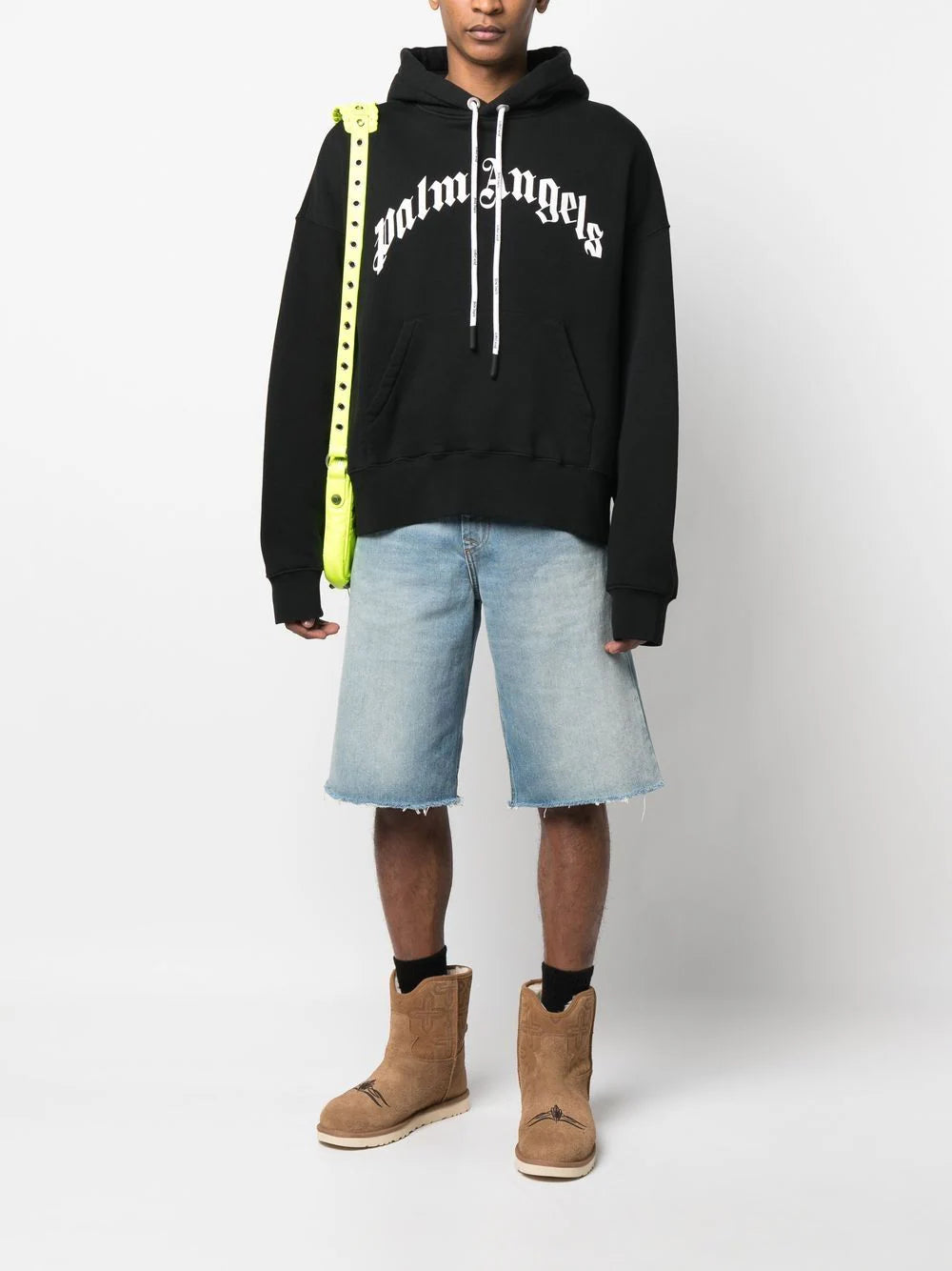 Palm Angels Black Curved Logo-Print Hoodie