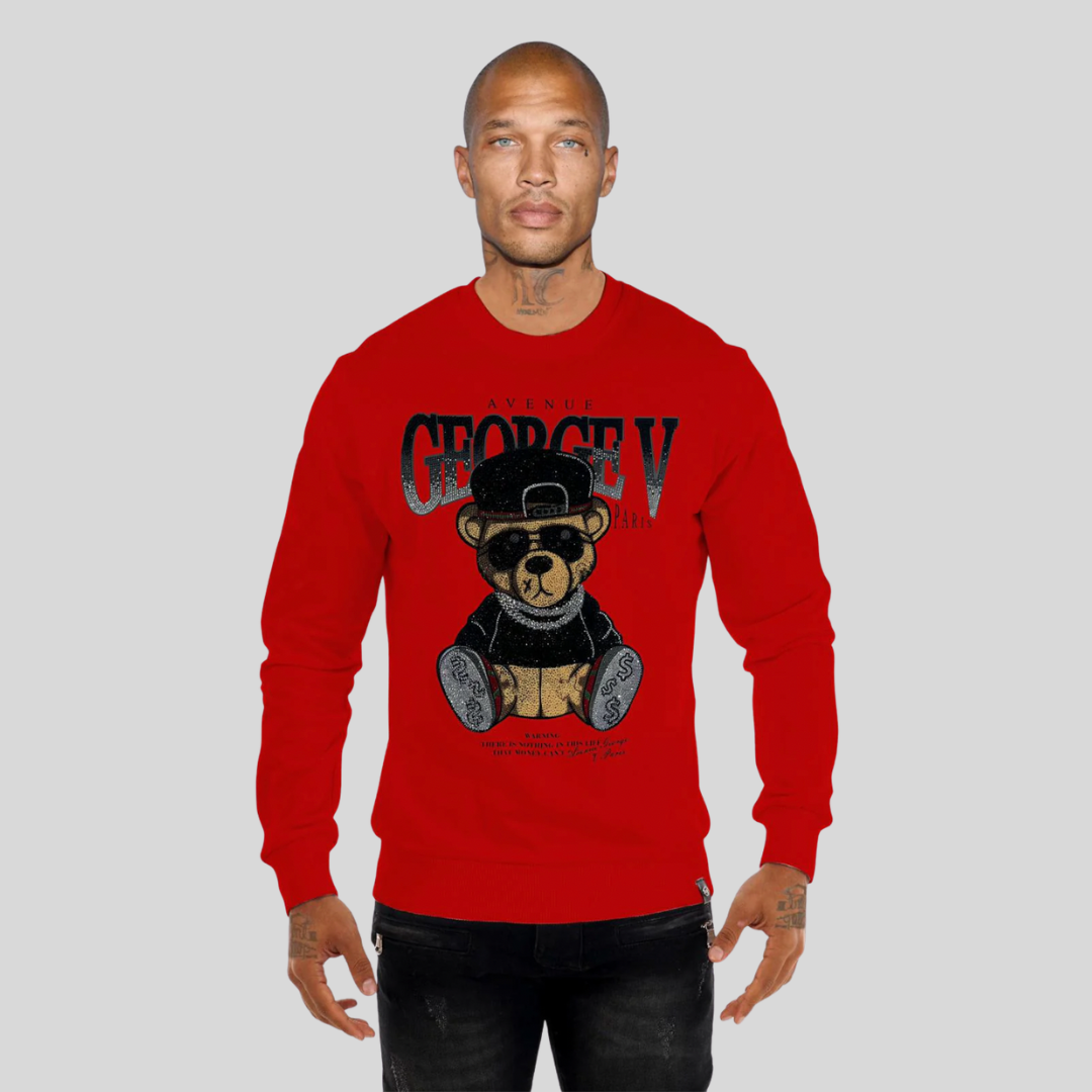 Avenue George V Paris Red Teddy Pullover Sweatshirt
