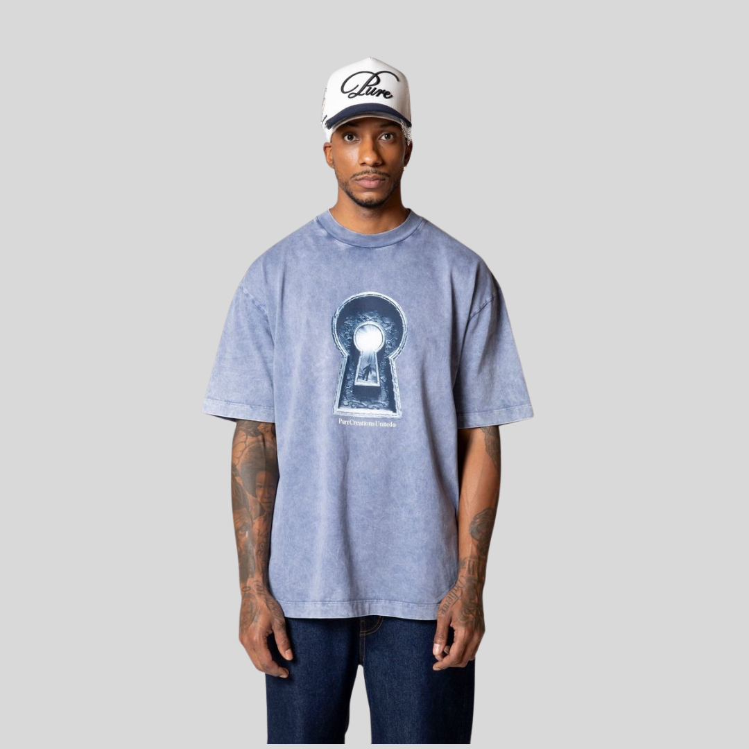 Pure Blue Key Logo Print T-Shirt