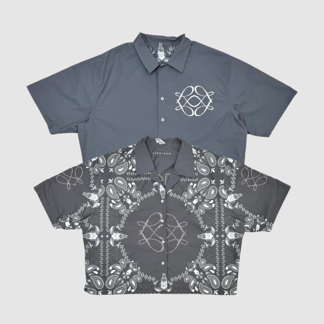 Vie+Riche Paris Reversible Paisley Print Taupe Shirt