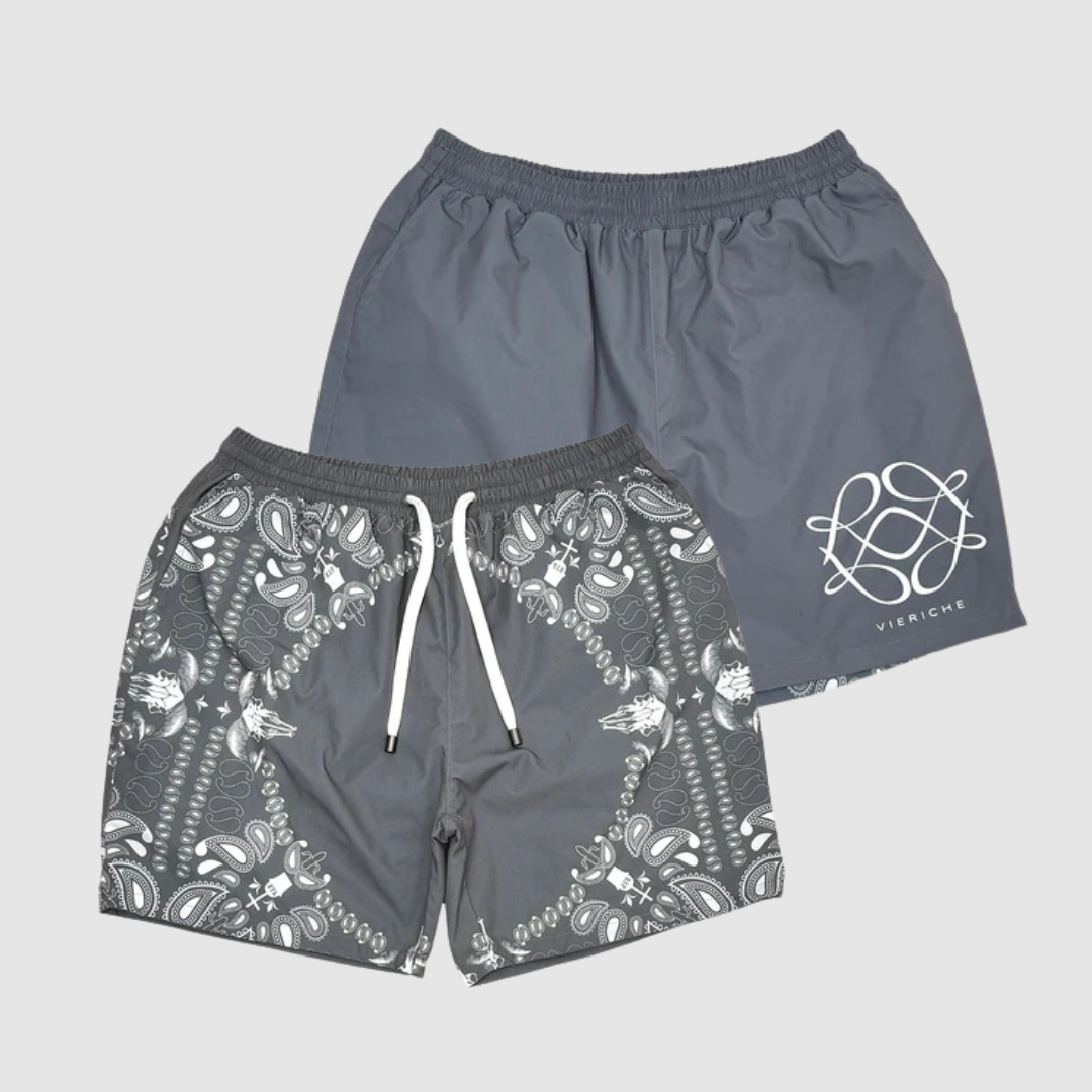 Vie+Riche Paris Reversible Paisley Print Taupe Shorts