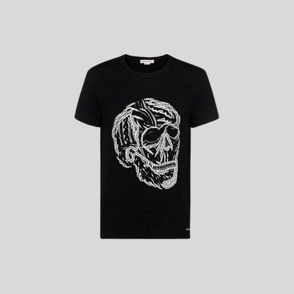 Tシャツ・カットソー MCQUEEN Flocked 'Skull' T-shirt White/Black Alexander McQueen flocked-skull T-shirt | White | FARFETCH JO