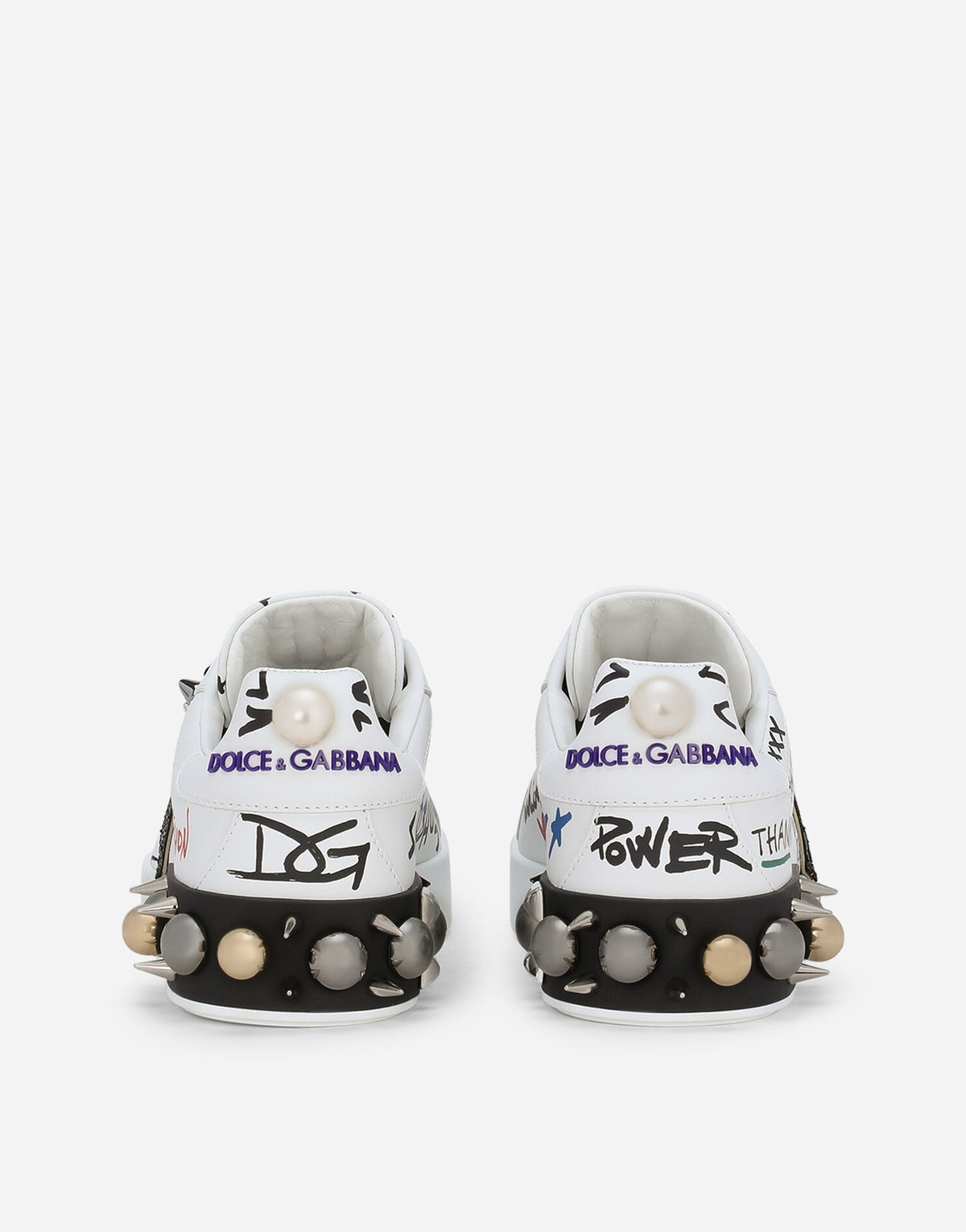 Dolce & Gabbana White Portofino Printed Sneakers