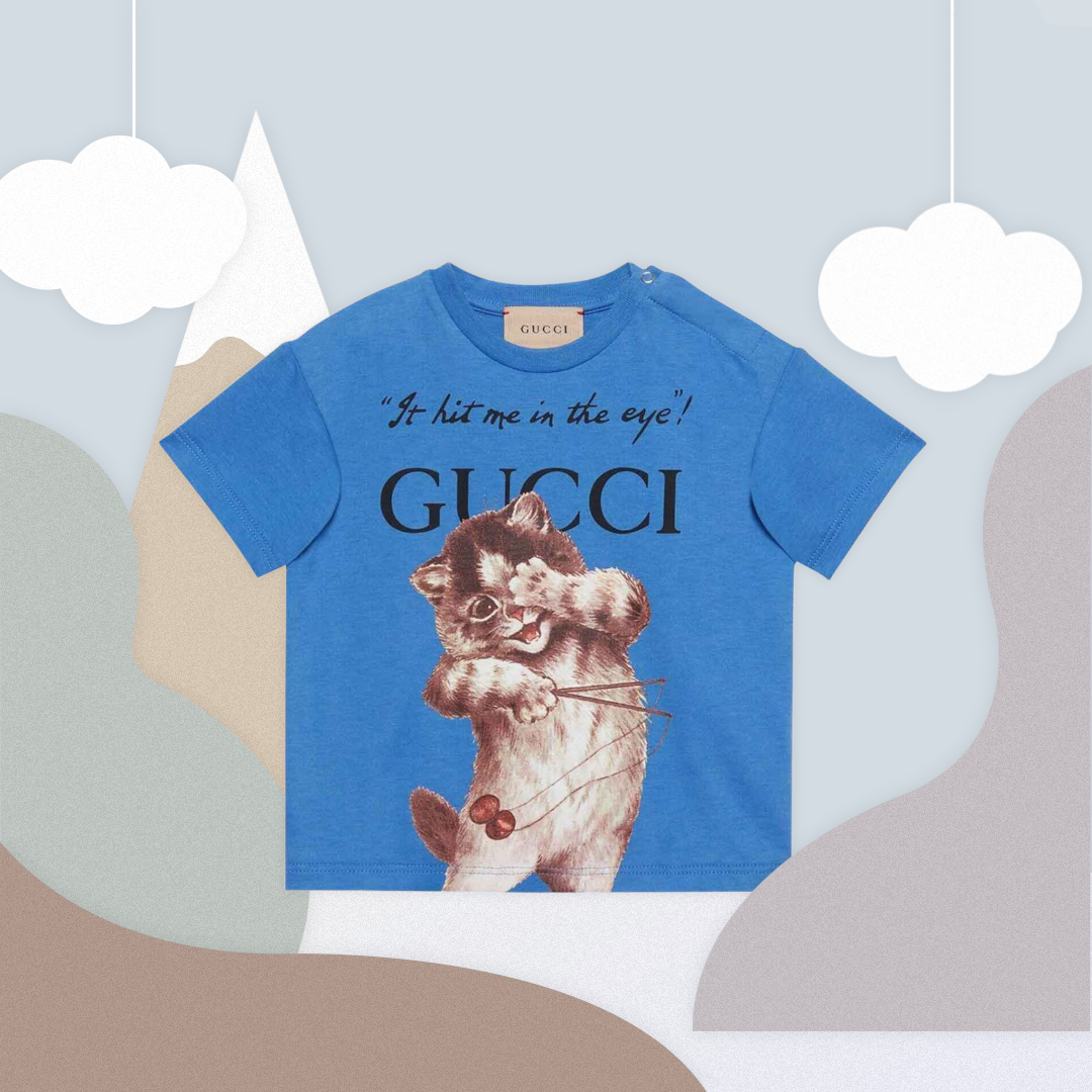 Gucci Kids Blue Cat Print T-Shirt