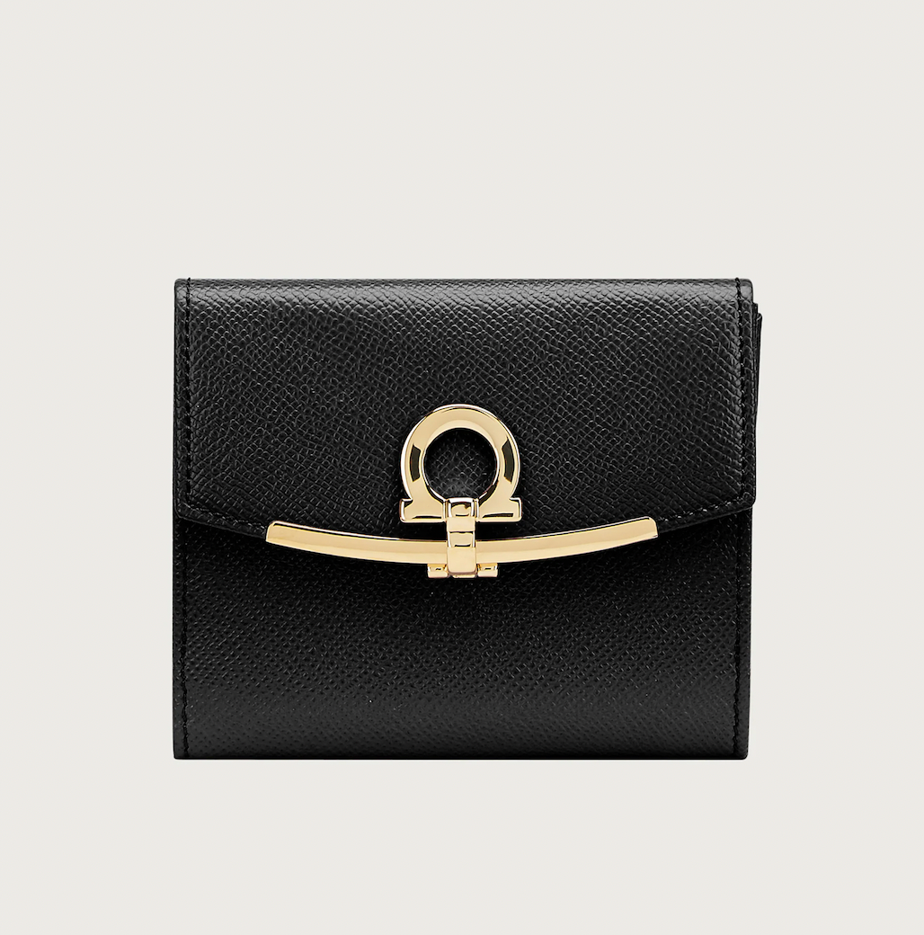 Salvatore Ferragamo Black Gancini French Wallet