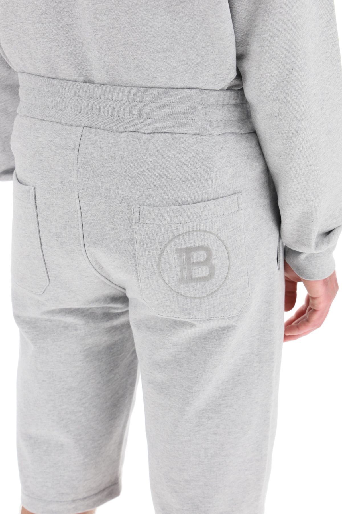 Balmain Gray Flocked Logo Shorts