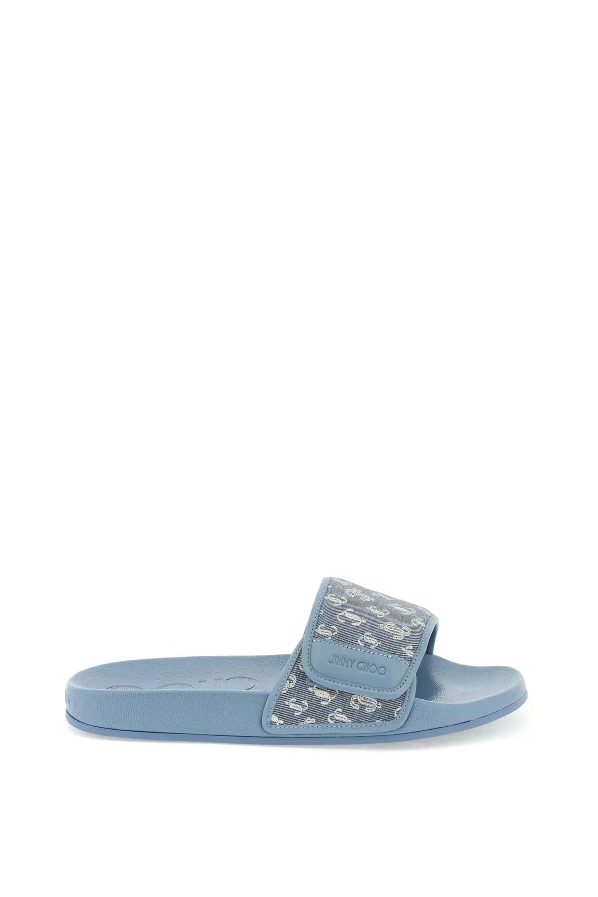 Jimmy Choo Blue Fitz Logo Embossed Slides