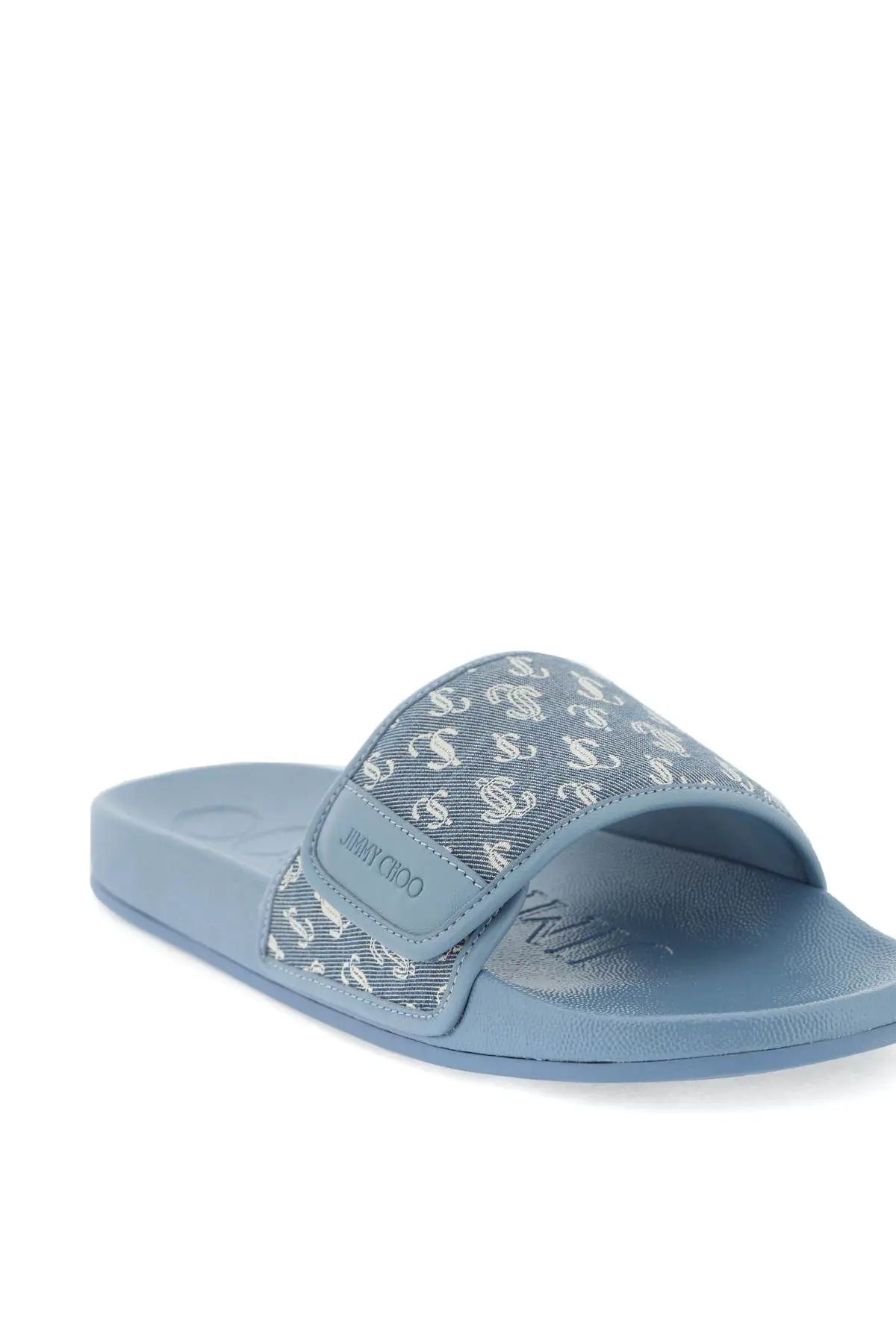 Jimmy Choo Blue Fitz Logo Embossed Slides