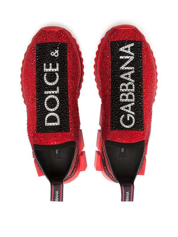 Dolce Gabbana Red Sorrento Rhinestone Sneakers ICETIME LUXE
