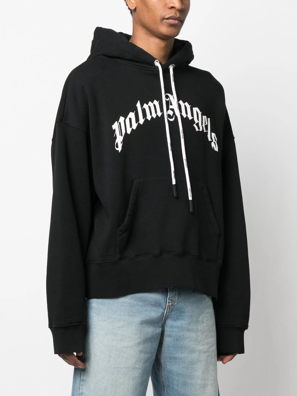 パーカー・フーディ Palm Angels PMBB058C99FLE003 CURVED LOGO Hoodie Palm Angels Black Curved Logo-Print Hoodie – ICETIME LUXE