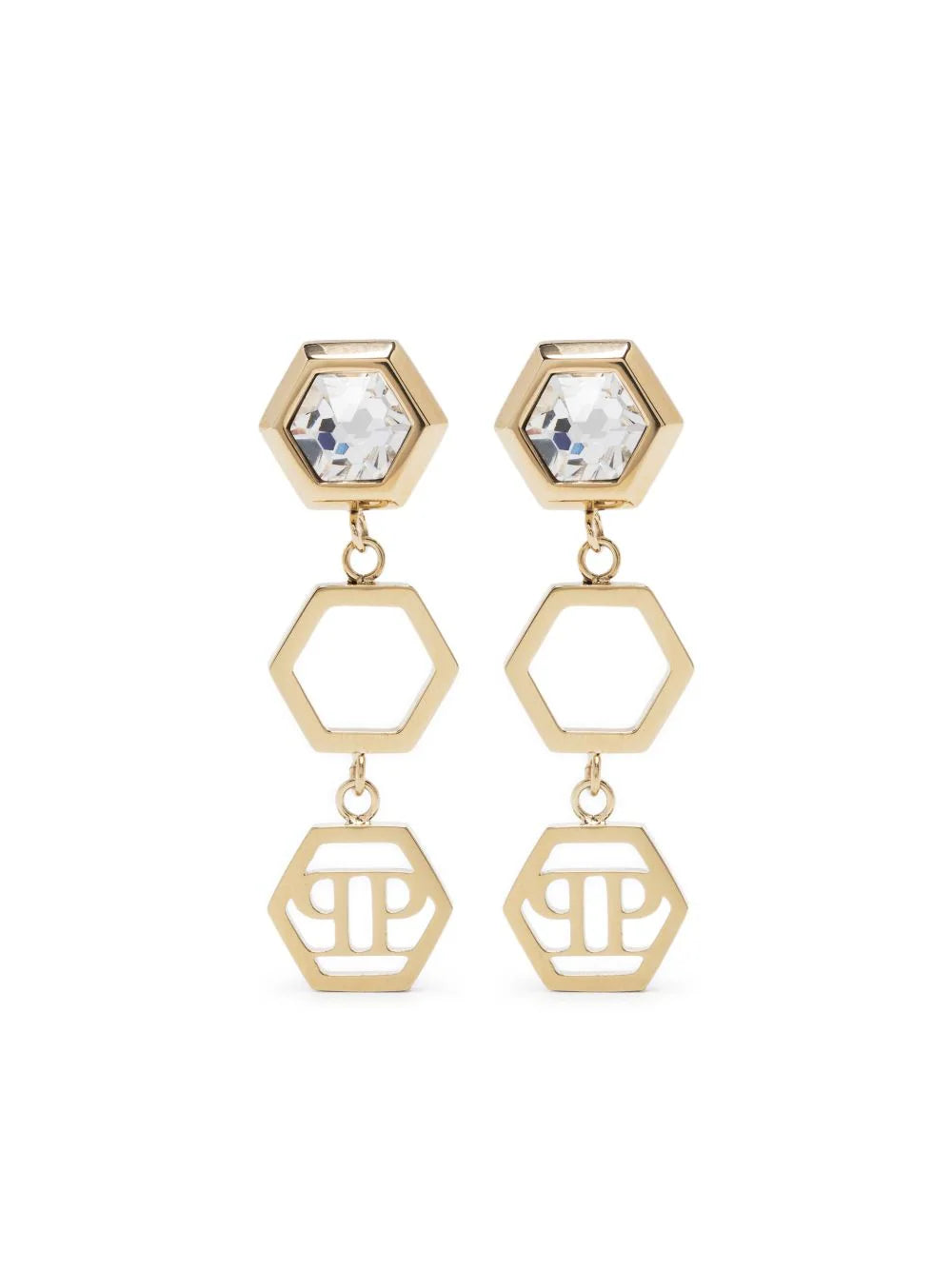 Philipp Plein Gold Hexagon Lux drop Earrings