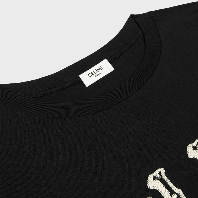 Celine Black Loose Embroidered T-Shirt