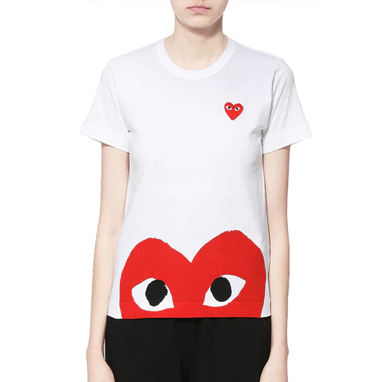 Comme des Garçons White Play Half Red Heart Knit T-Shirt