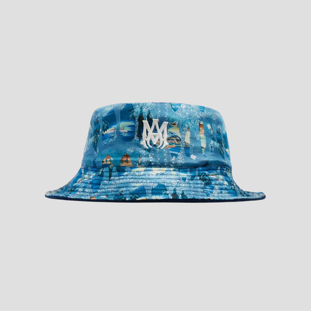 Amiri Teal Logo-Embroidered Reversible Bucket Hat