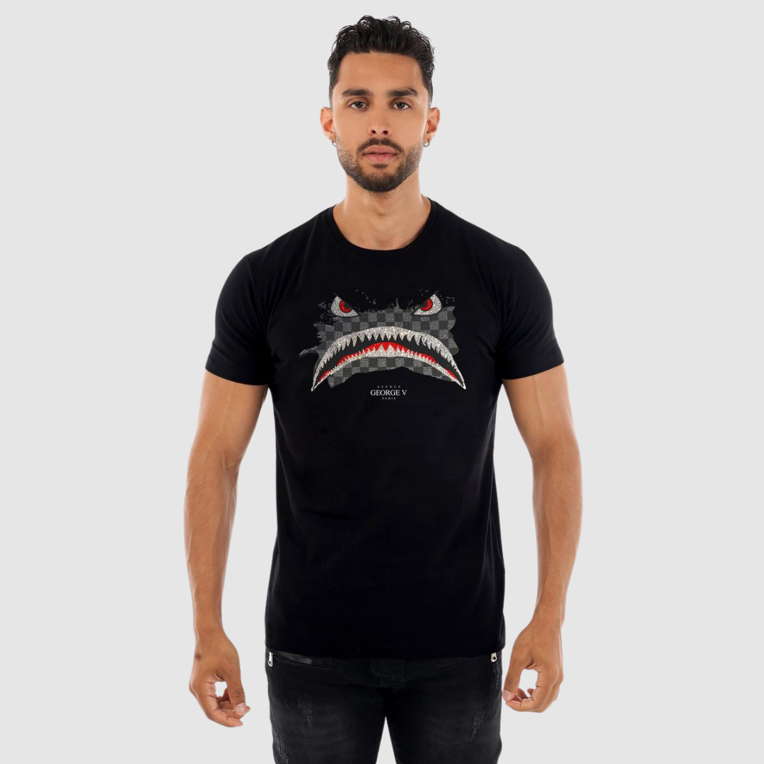 Avenue George V Paris Black Shark Print T-Shirt