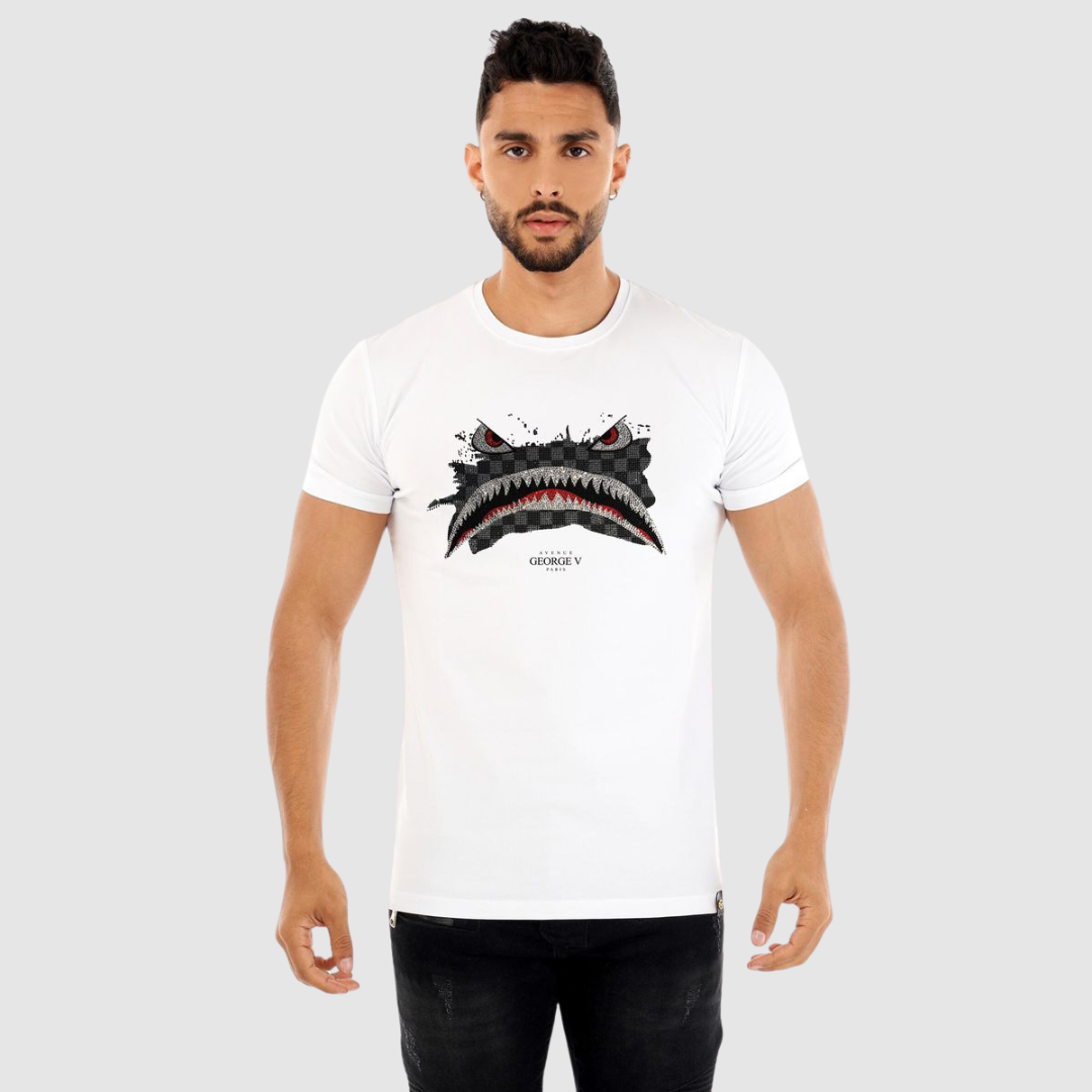 Avenue George V Paris White Shark Print T-Shirt