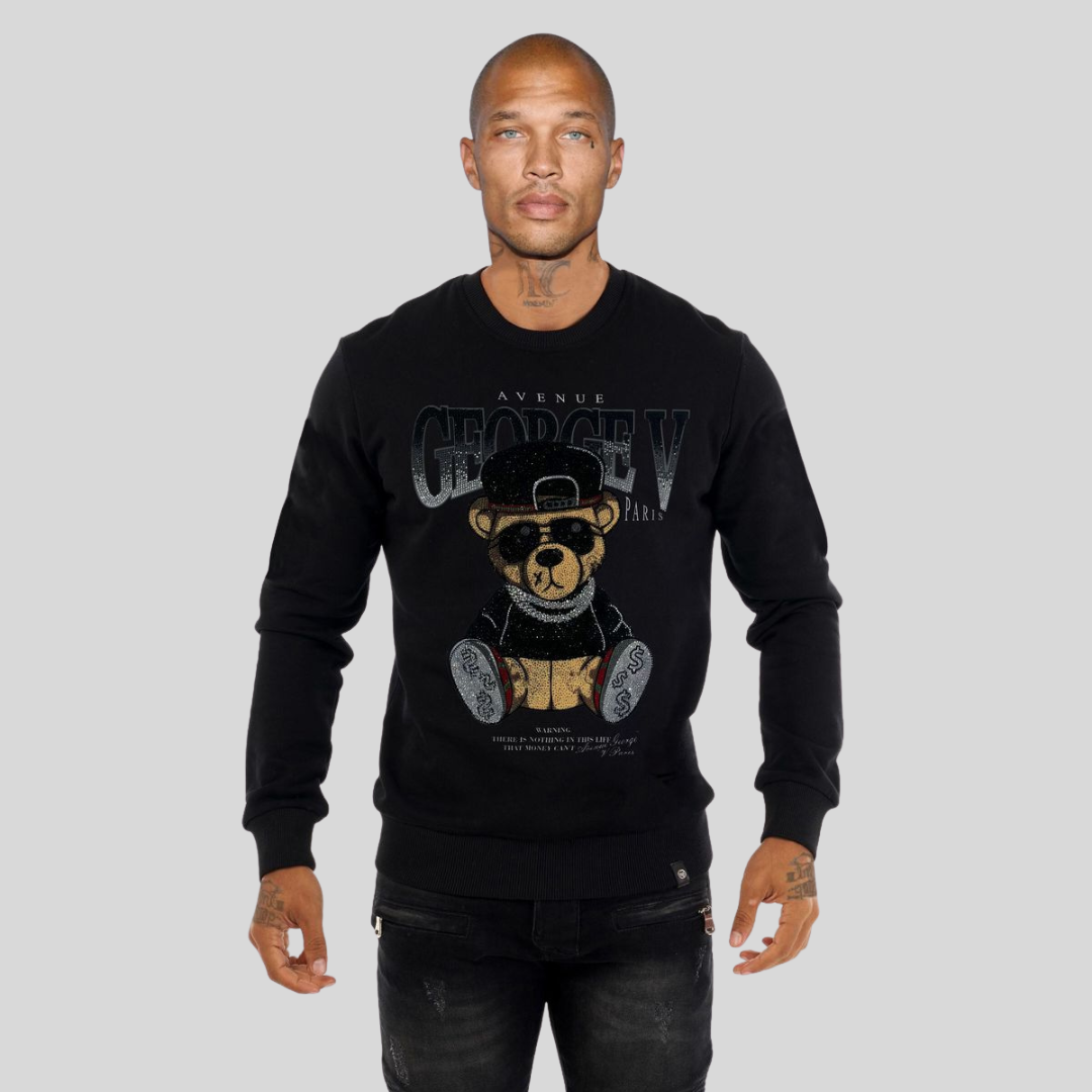 Avenue George V Paris Black Bear Crewneck Sweater