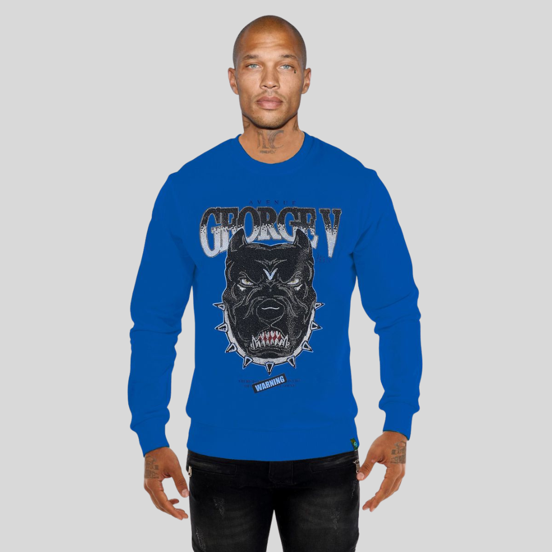 Avenue George V Paris Blue Dog Crewneck Sweater