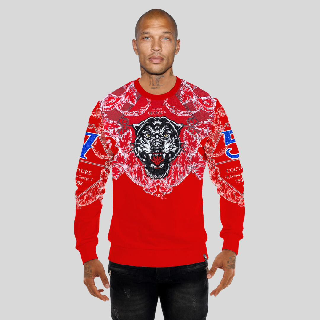 Avenue George V Paris Red Panther Crewneck Sweater