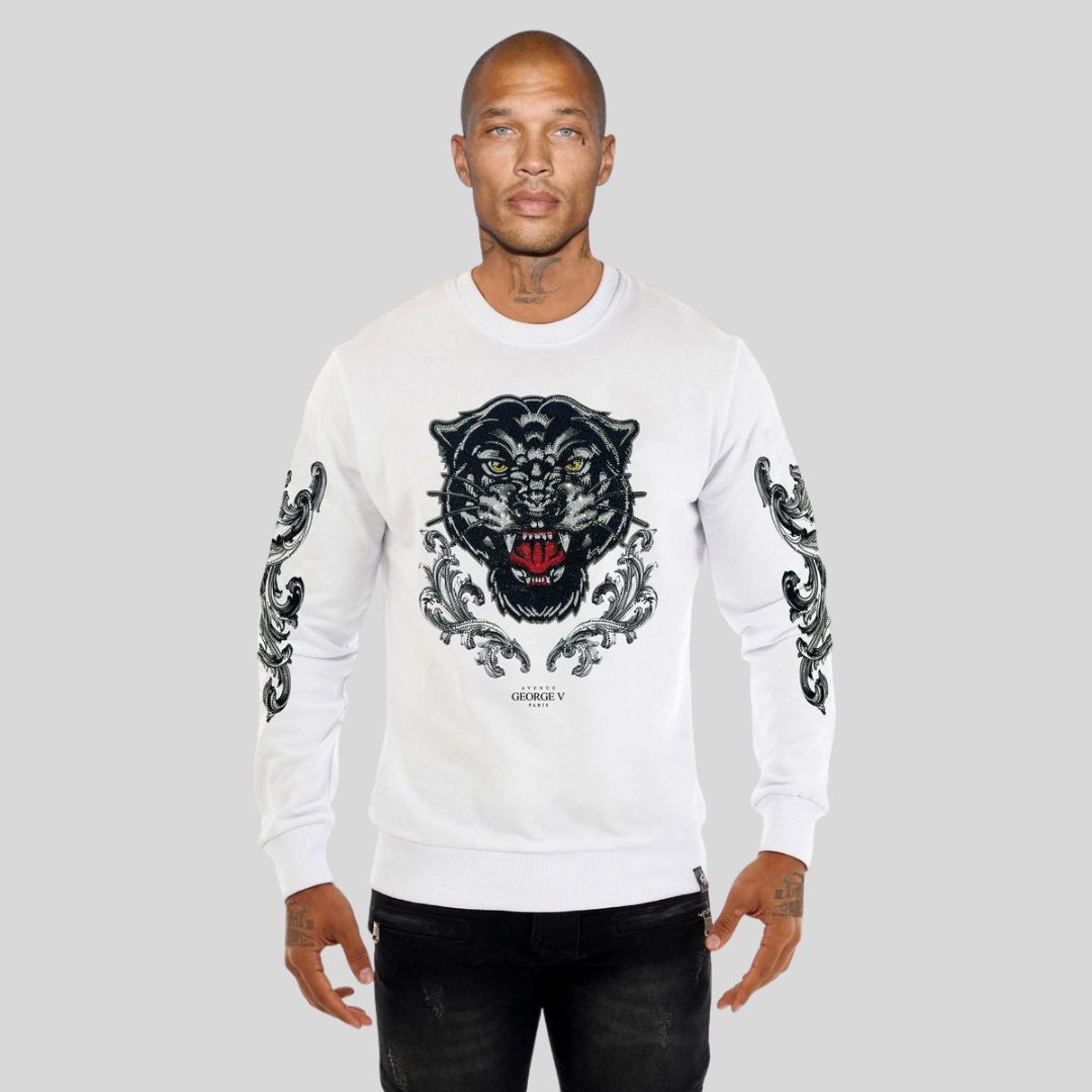 Avenue George V Paris White Panther Crewneck Sweater