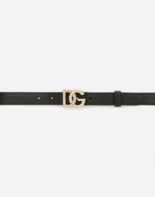 Dolce & Gabbana Calfskin belt with DG logo with rhinestones and pearls