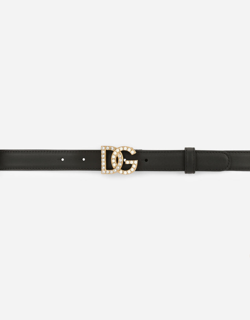 Dolce & Gabbana Calfskin belt with DG logo with rhinestones and pearls