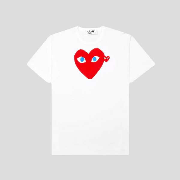 COMME des GARCONS　Shirt COMME DES GARCONS CDG PLAY DOUBLE HEART WHITE PRINT TEE BLACK AZ