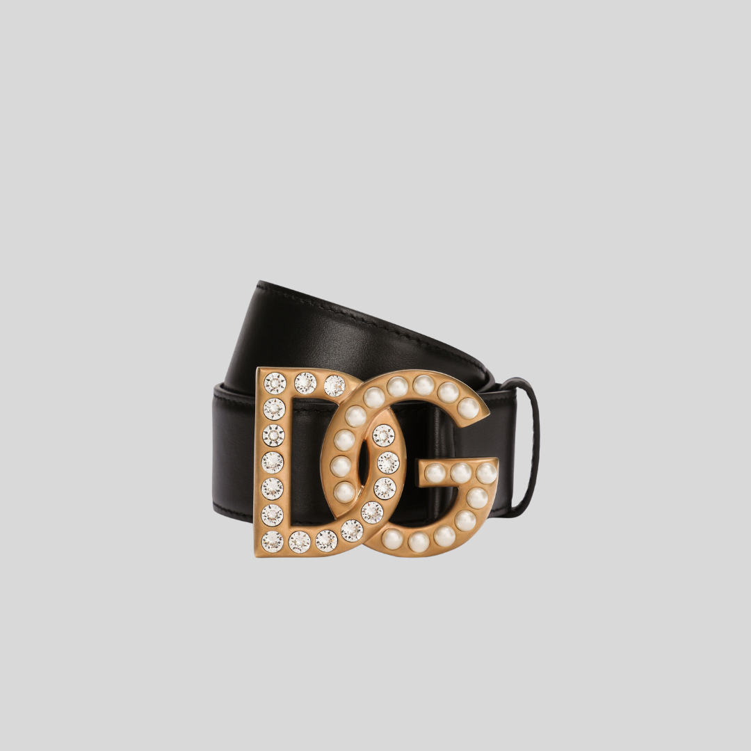 Dolce & Gabbana Black Bejeweled DG Logo Belt