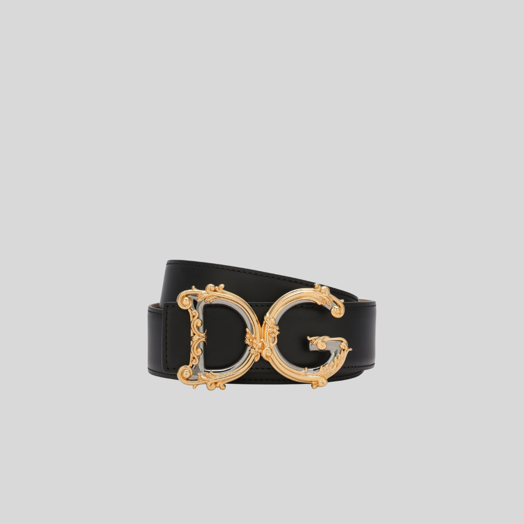 Dolce & Gabbana Black Baroque DG Logo Belt
