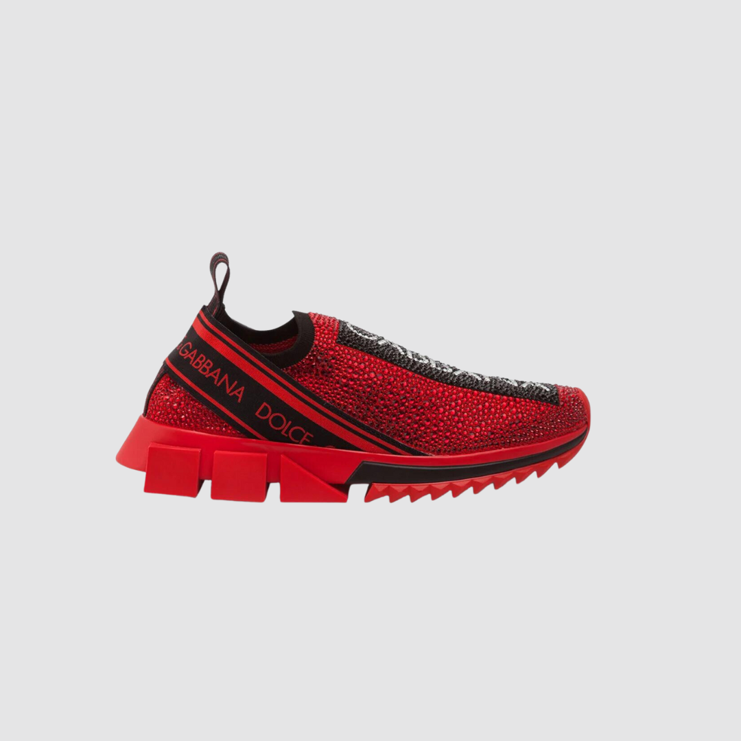 Dolce & Gabbana ボンボン サンダル レッド Dolce & Gabbana Red Sorrento Rhinestone Sneakers – ICETIME LUXE