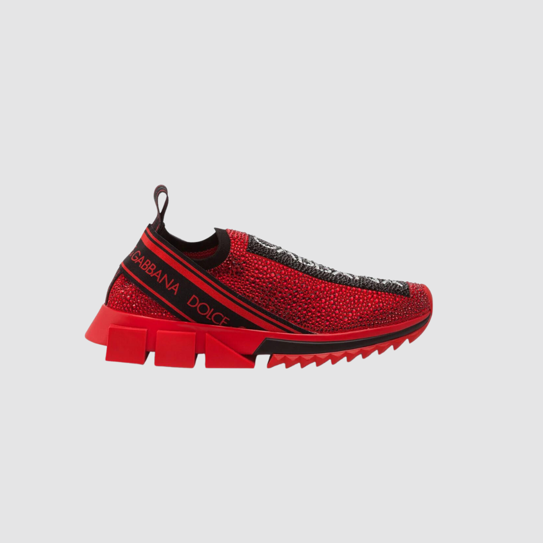 Dolce & Gabbana Red Sorrento Rhinestone Sneakers