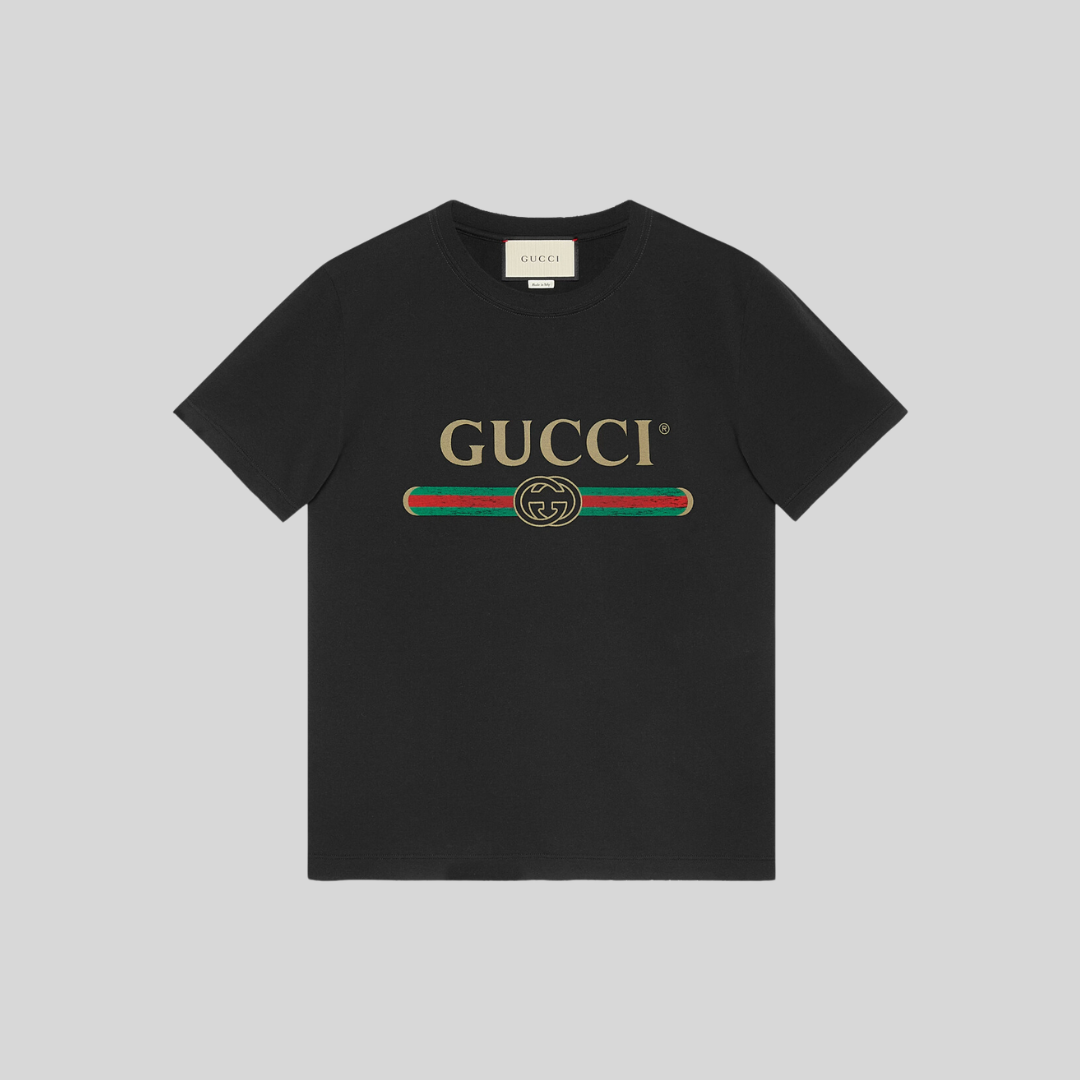 Gucci Black Logo Print Washed T-Shirt
