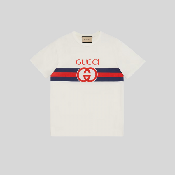 Gucci White Interlocking G-Cotton T-Shirt – ICETIME LUXE Gucci White Interlocking G-Cotton T-Shirt – ICETIME LUXE