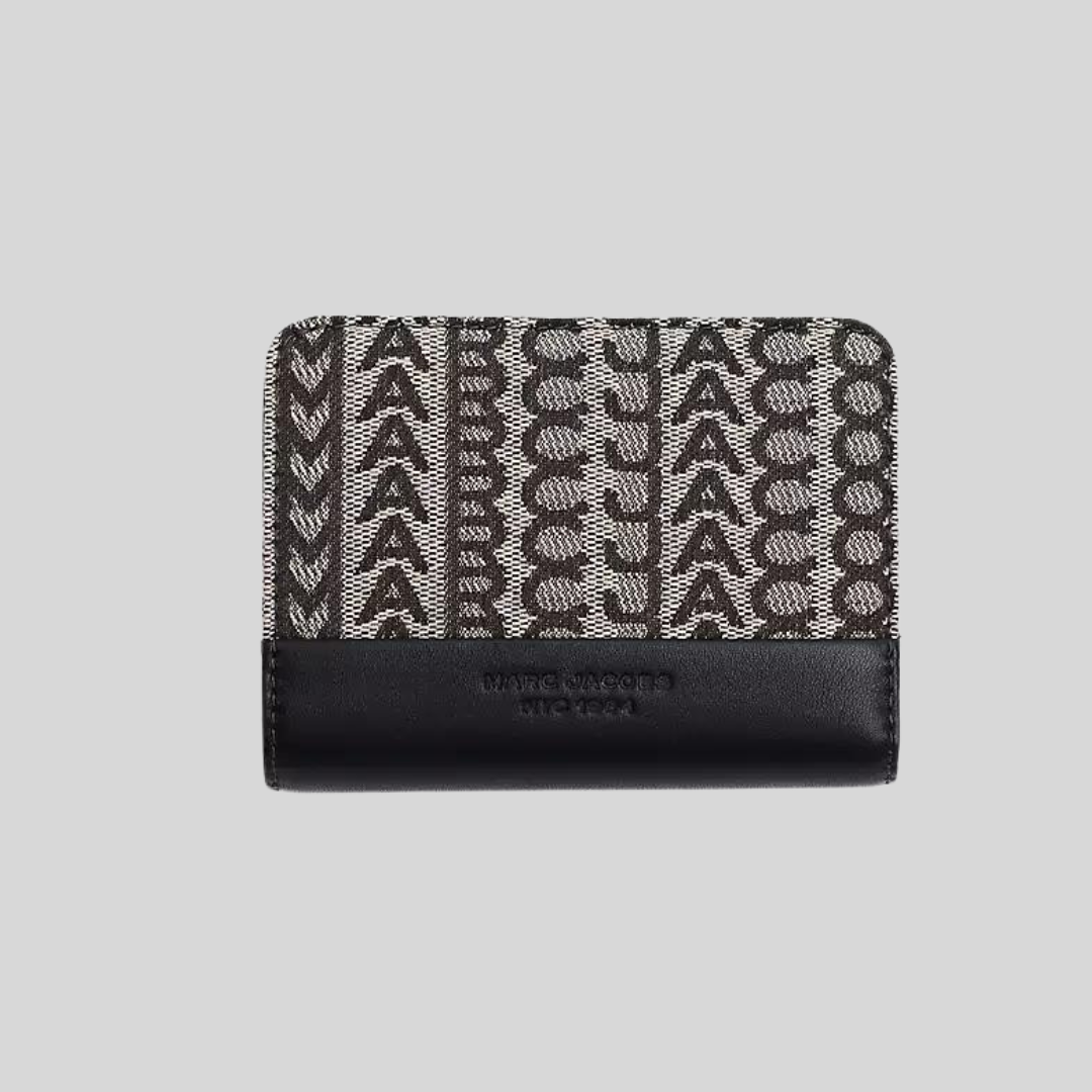 Marc Jacobs Brown Monogram Jacquard Mini Compact Wallet Marc Jacobs Brown Monogram Jacquard Mini Compact Wallet