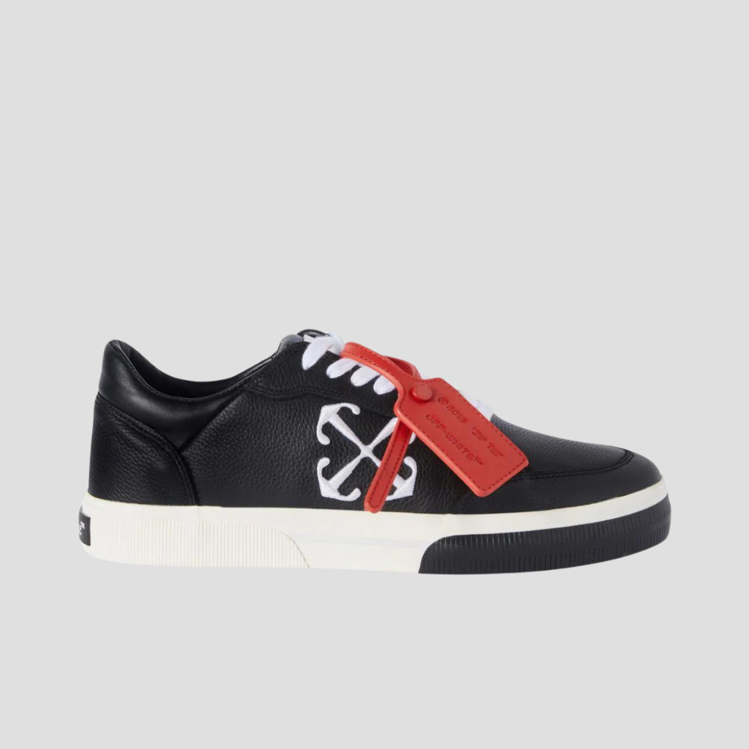 Off-White Vulcanized Contrasting-tag Black Leather Sneakers