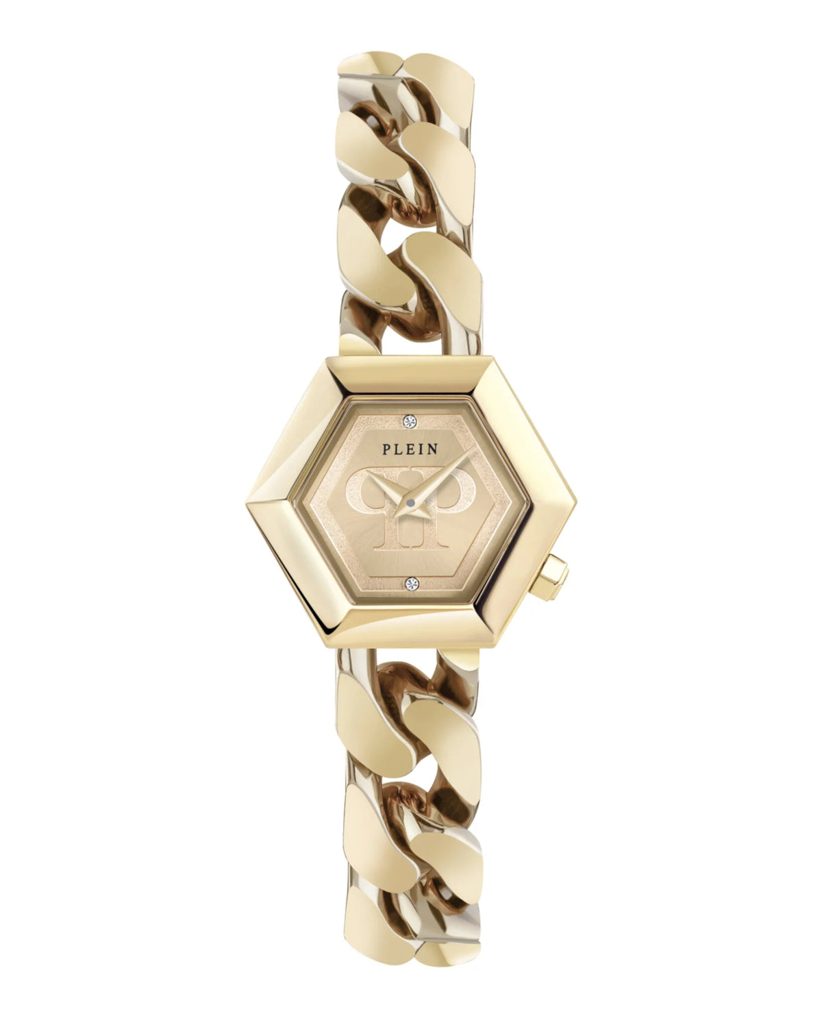Philipp Plein Gold Hexagon Groumette Crystal Watch