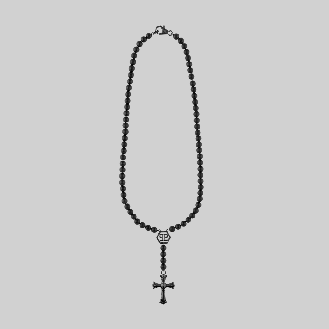 Philipp Plein Black Onyx Beads Necklace