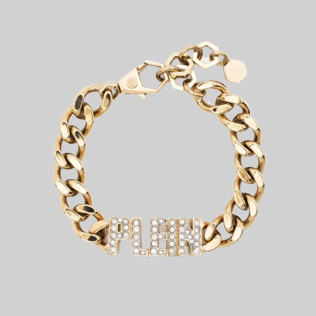 Philipp Plein Gold Crystal-Embellished Logo Bracelet