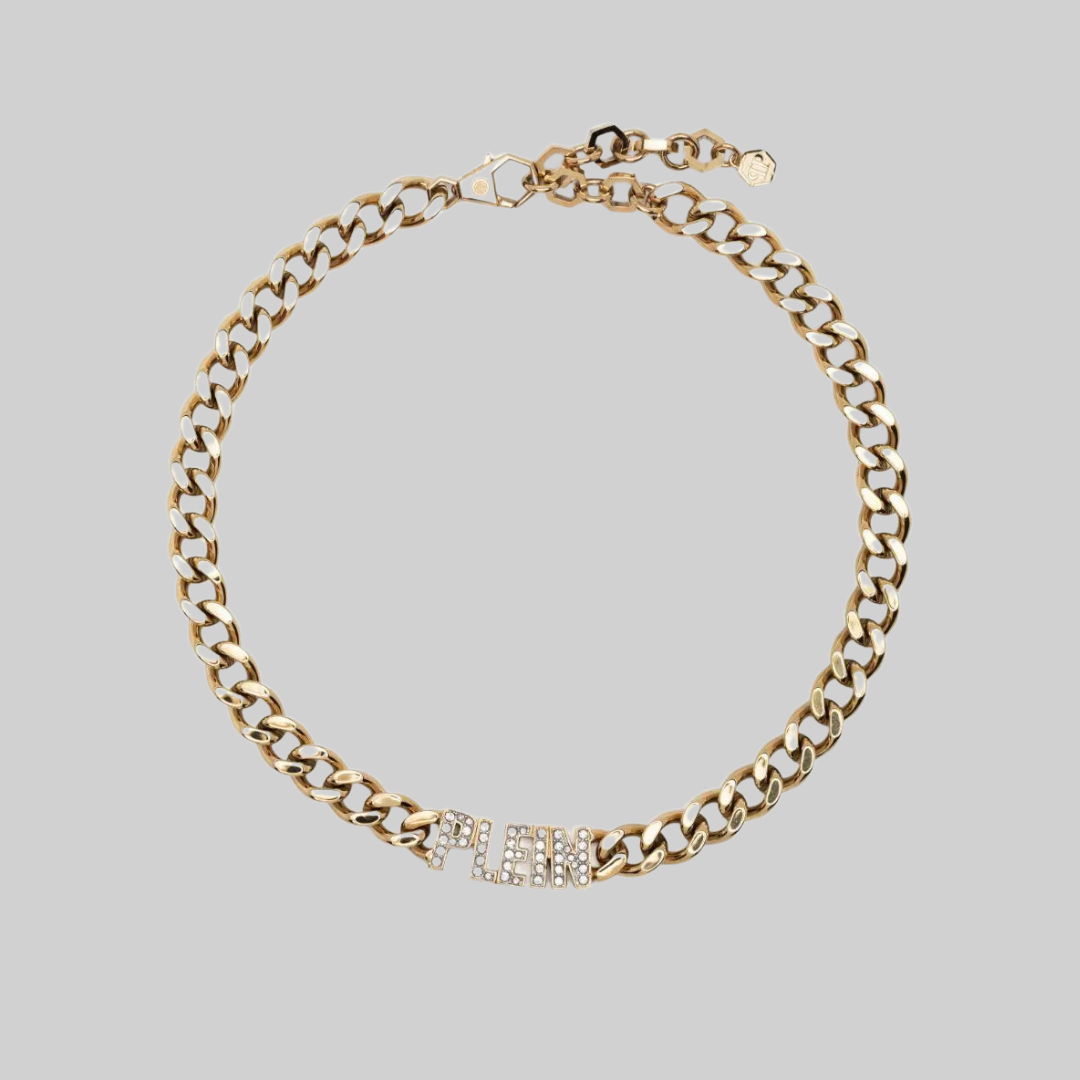 Philipp Plein Gold Embellished-Logo Chain Necklace