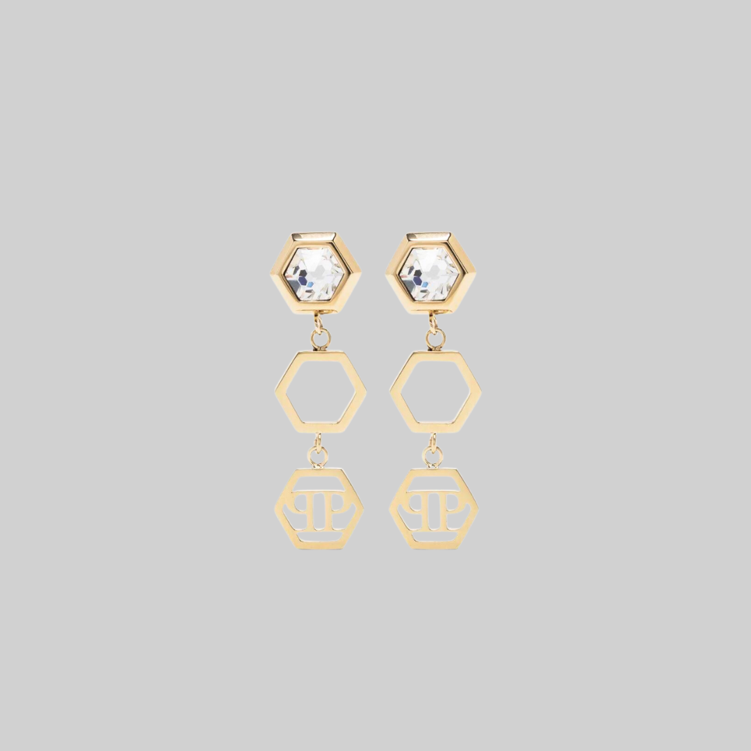 Philipp Plein Gold Hexagon Lux drop Earrings
