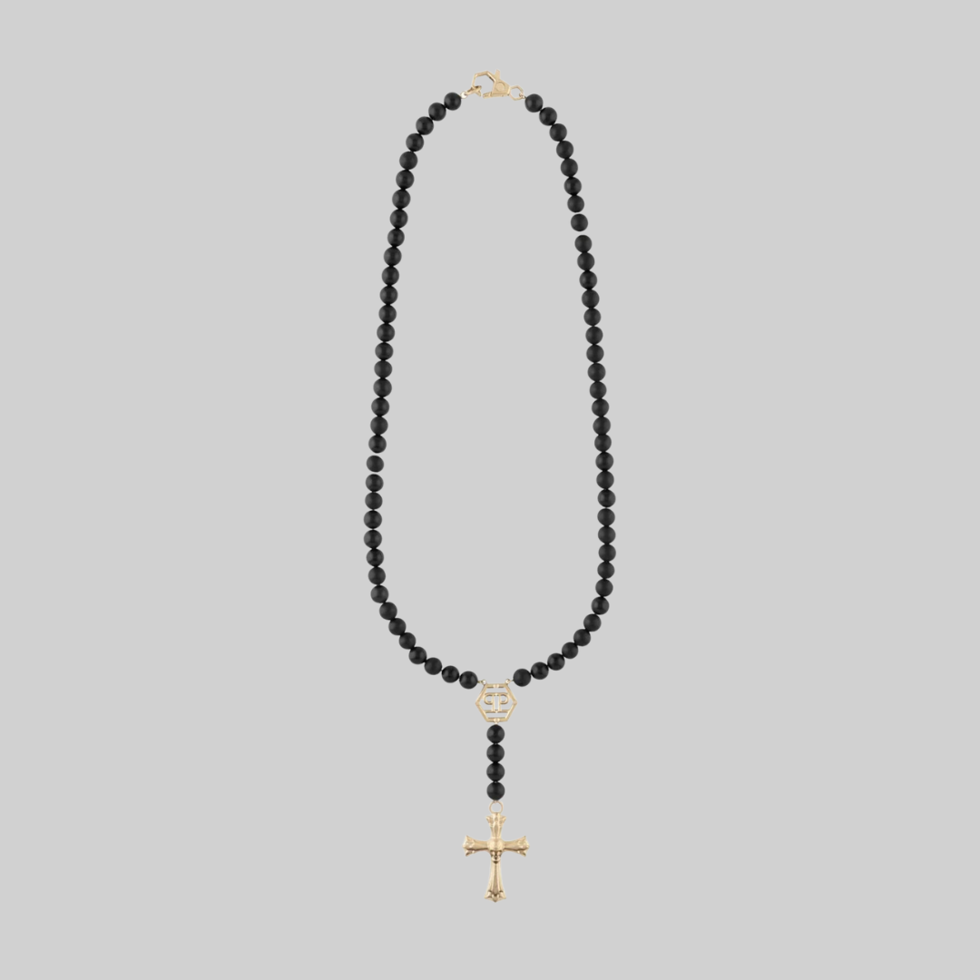 Philipp Plein Gold Onyx Beads Necklace