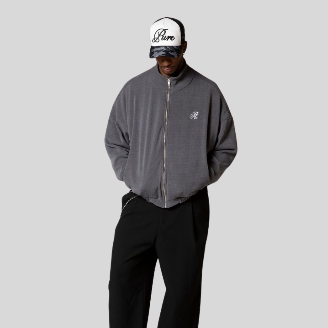 Pure Grey Corduroy Bomber Zip-up Jacket