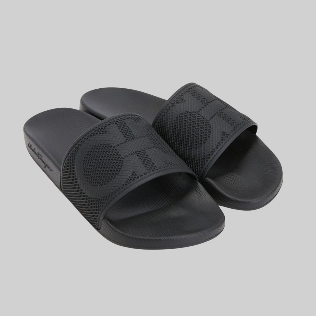 Salvatore Ferragamo Black Double Gancini Slides – ICETIME LUXE