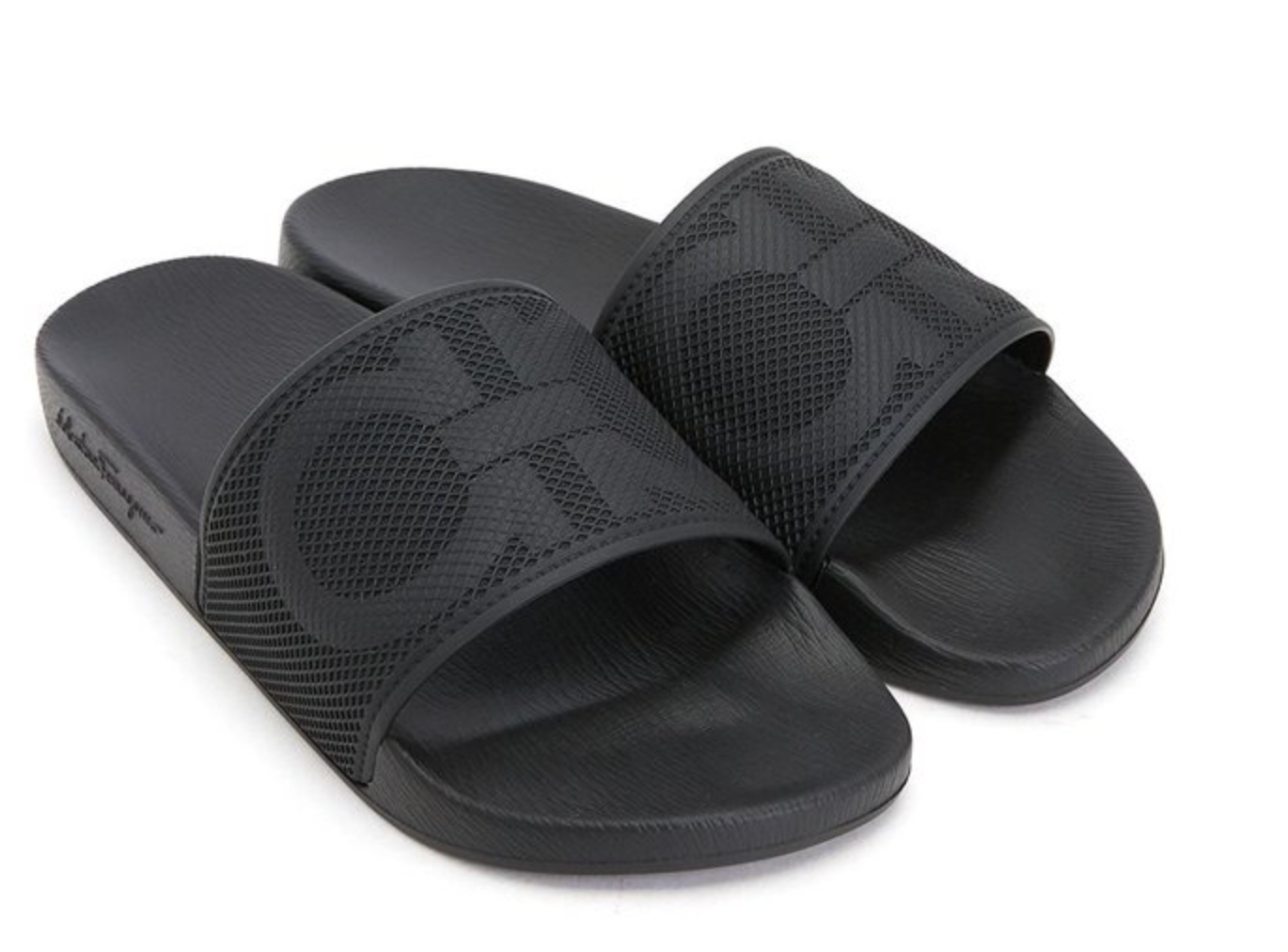 【送料&関税込】Ferragamo Black Fabric Slide Sandals Salvatore Ferragamo Black Double Gancini Slides – ICETIME LUXE