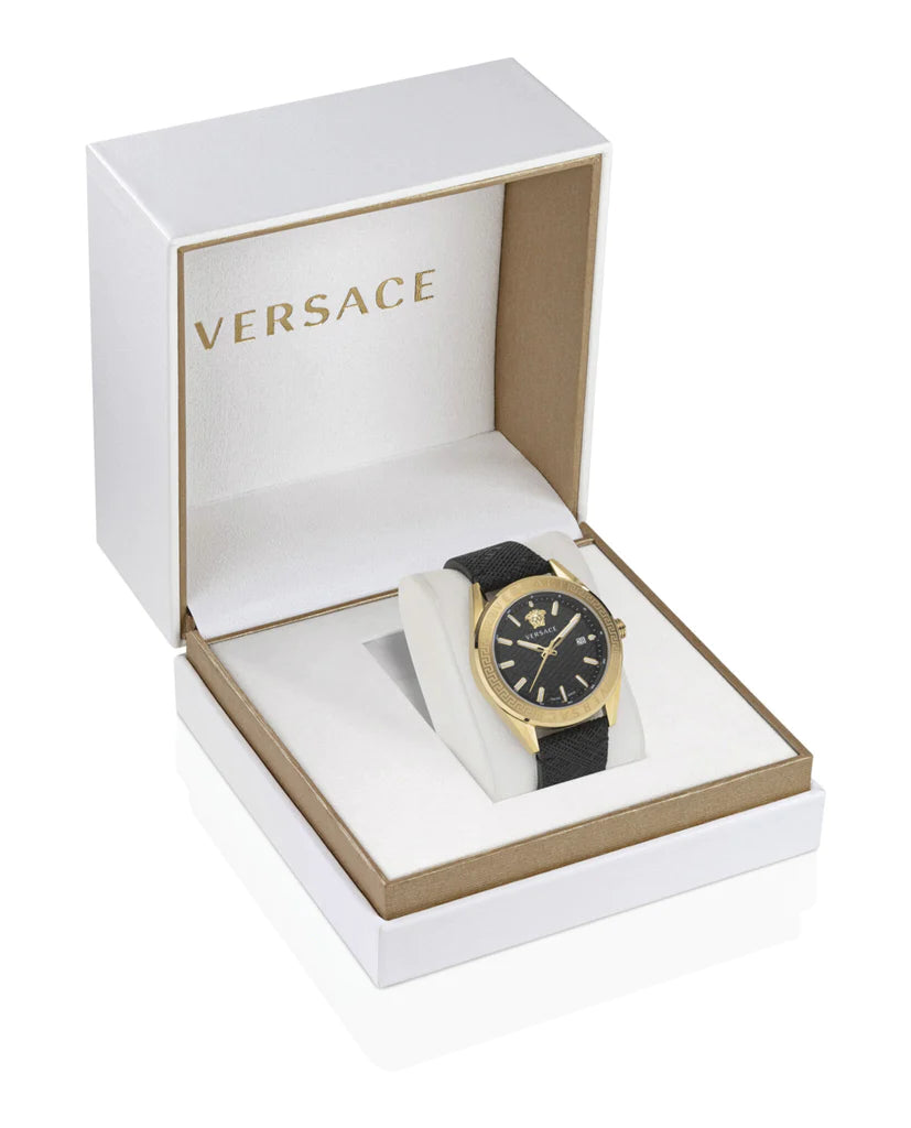 Versace Black V-Code Leather Watch