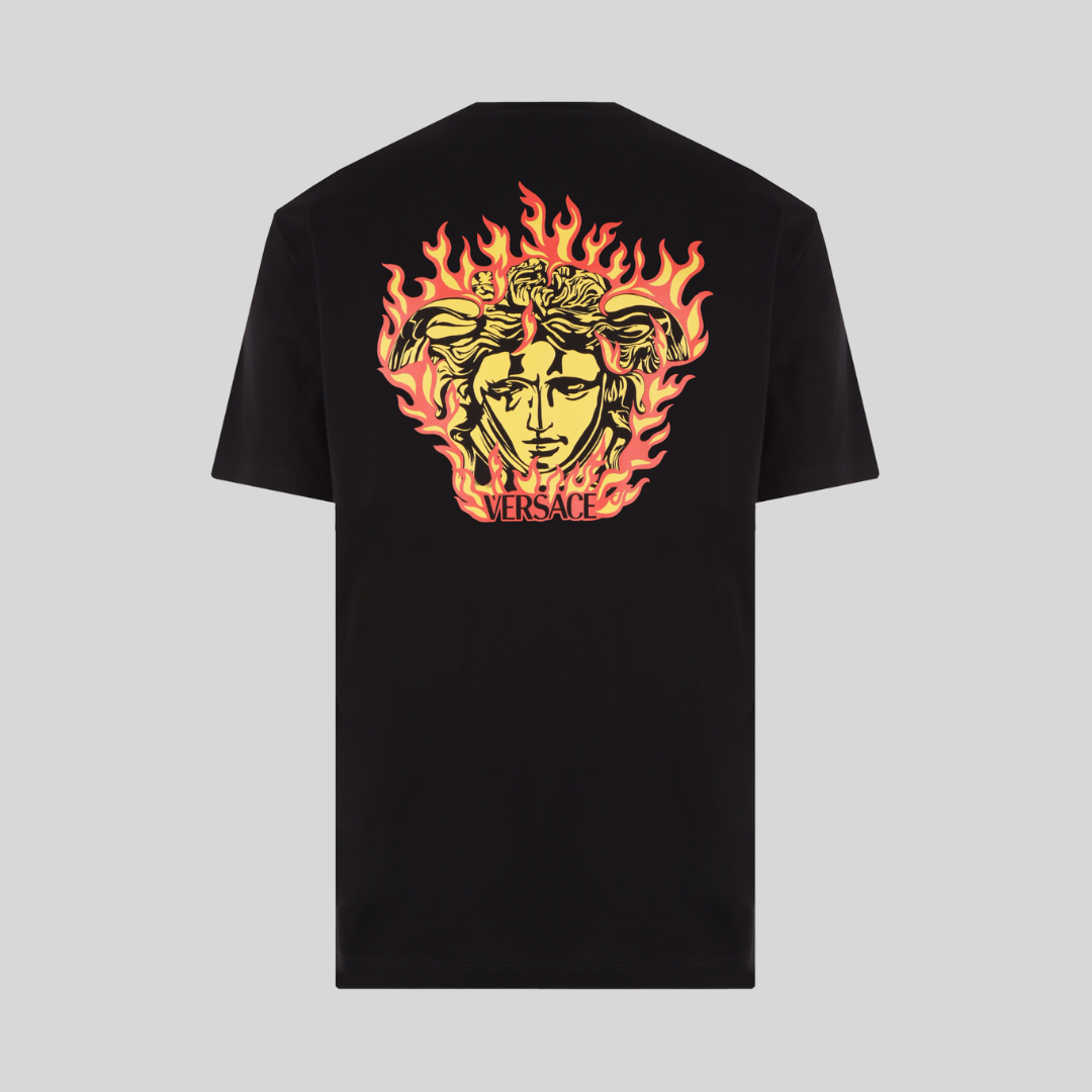 VERSACE|SHORT-SLEEVED ROUND NECK T-SHIRTS (MEDUSA FLAME Versace Black Medusa Flame Print T-Shirt – ICETIME LUXE