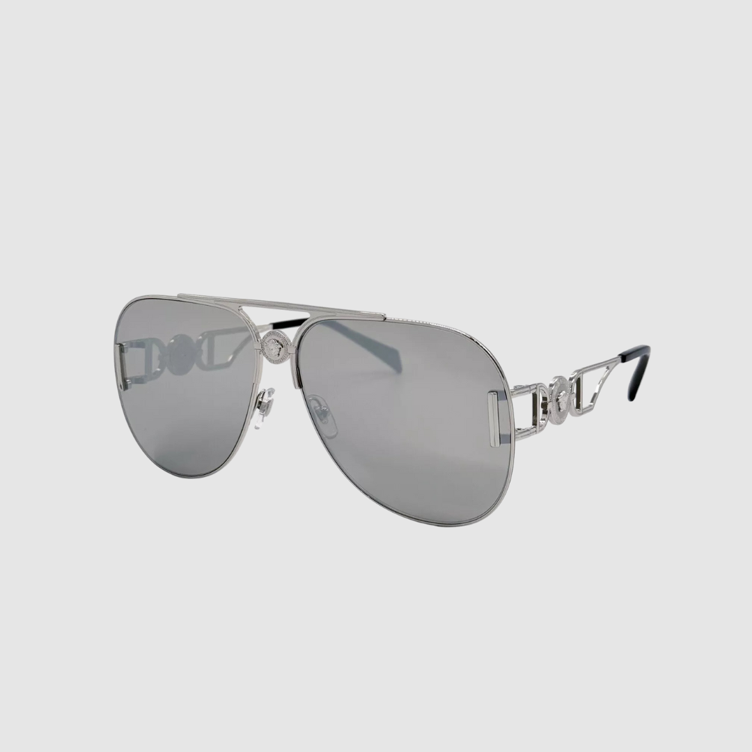 Versace Grey Metal Aviator Sunglasses