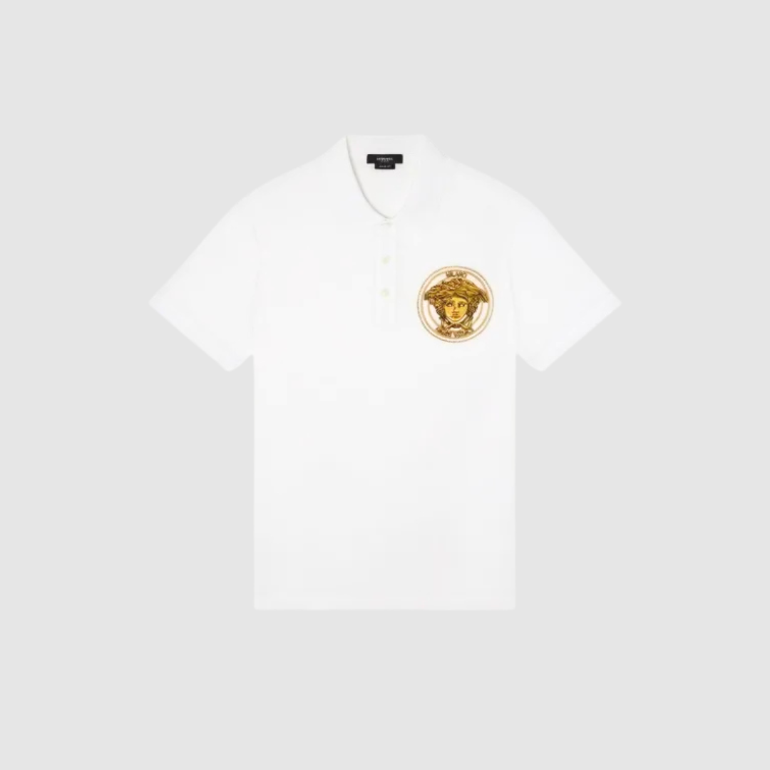 Versace White Medusa Beaded Polo