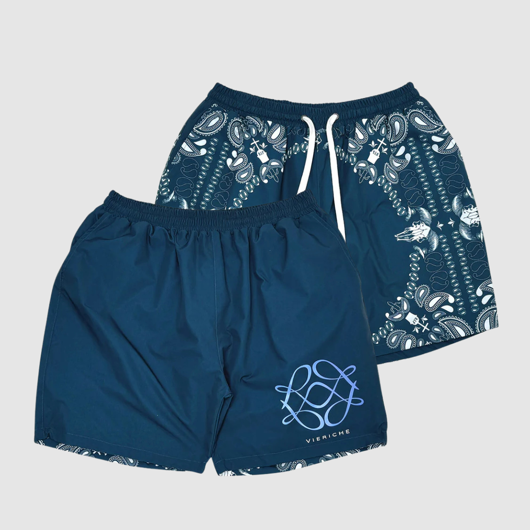Vie+Riche Paris Navy Reversible Paisley Shorts