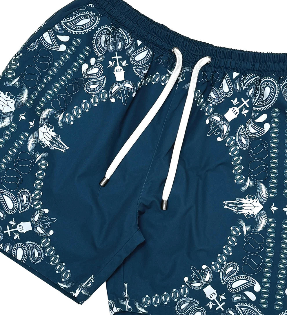 Vie+Riche Paris Navy Reversible Paisley Shorts